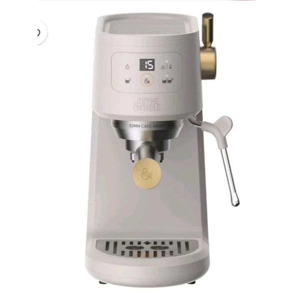Thyme & Table Mini Espresso Machine Sand White 15 Bar Pressure and Steam Wand